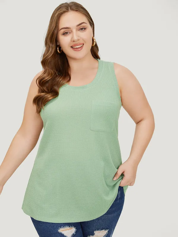 Solid Patched Pocket Waffle Knit Tank Top sold by Bloomchic