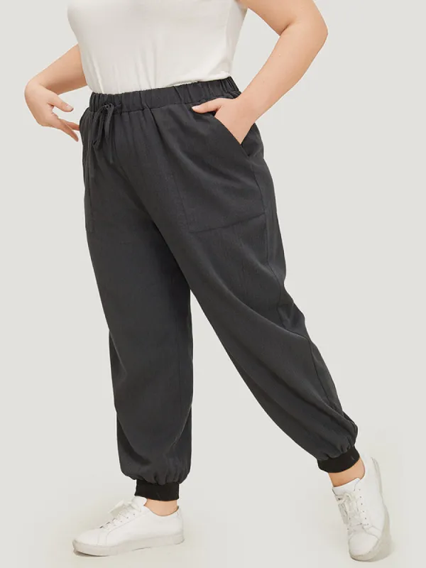 Plain Drawstring High Waist Pocket Carrot Pants sold by Bloomchic