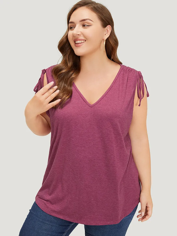 Plain V Neck Drawstring Shoulder Tank Top sold by Bloomchic product image thumbnail 2