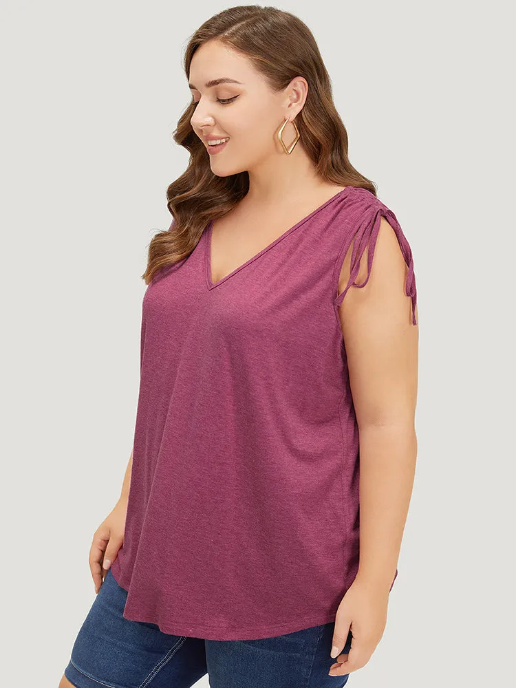 Plain V Neck Drawstring Shoulder Tank Top sold by Bloomchic product image thumbnail 3