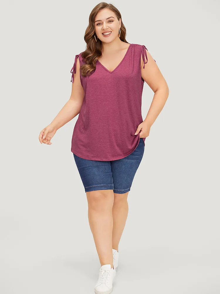 Plain V Neck Drawstring Shoulder Tank Top sold by Bloomchic product image thumbnail 4