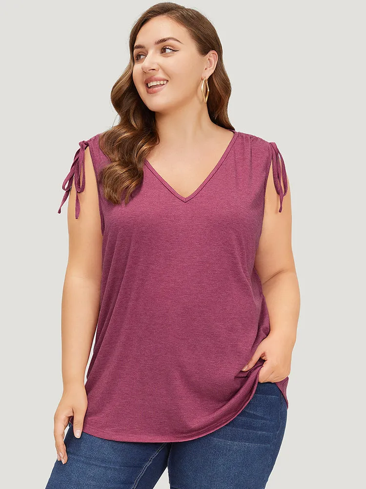 Plain V Neck Drawstring Shoulder Tank Top sold by Bloomchic