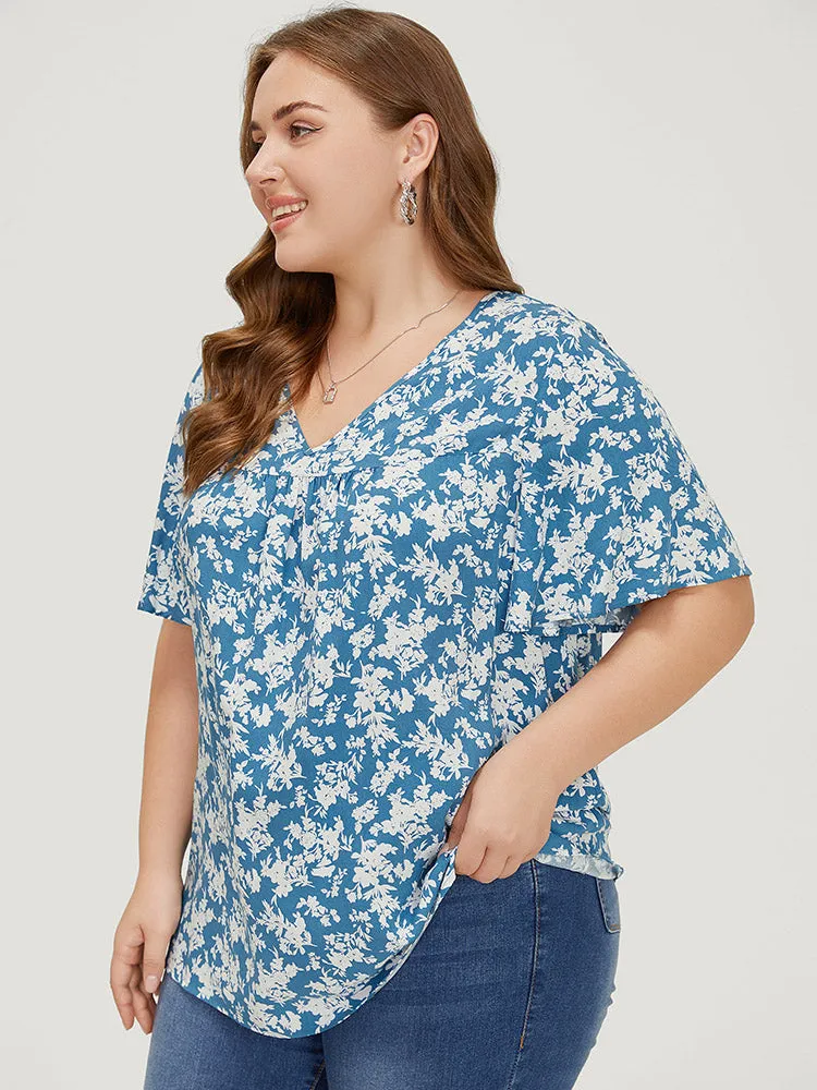 Floral Flutter Sleeve Gathered Blouse sold by Bloomchic product image thumbnail 3