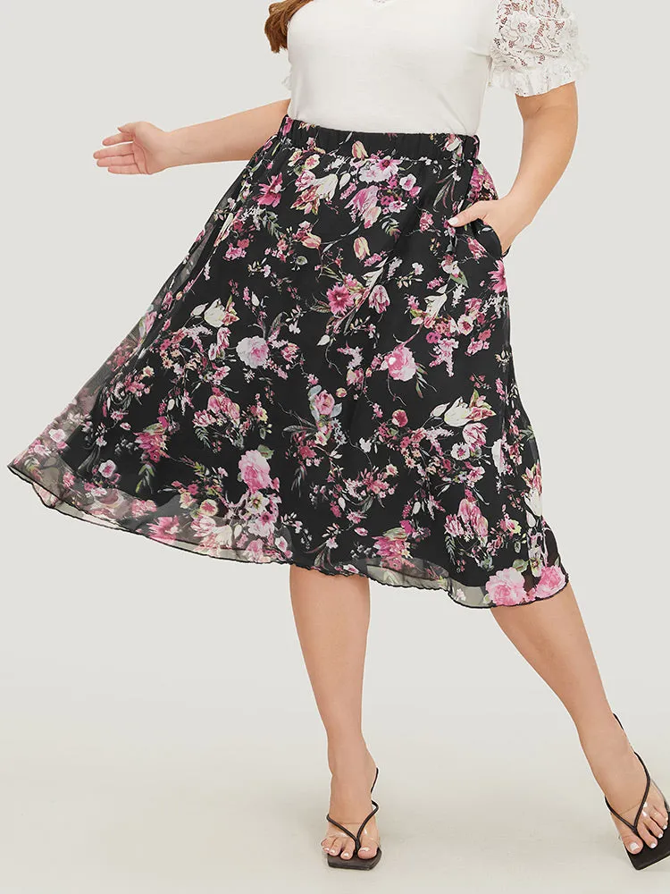 Floral Print Elastic Waist Pocket Skirt sold by Bloomchic