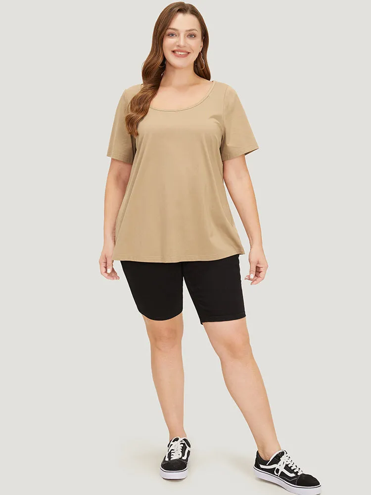 UltraCool Solid Scoop Neck Slightly Stretchy Regular T-shirt sold by Bloomchic product image thumbnail 5