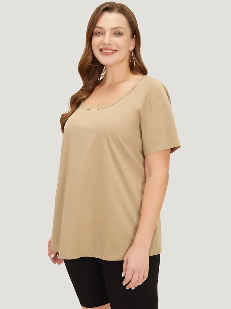 UltraCool Solid Scoop Neck Slightly Stretchy Regular T-shirt sold by Bloomchic product image thumbnail 2