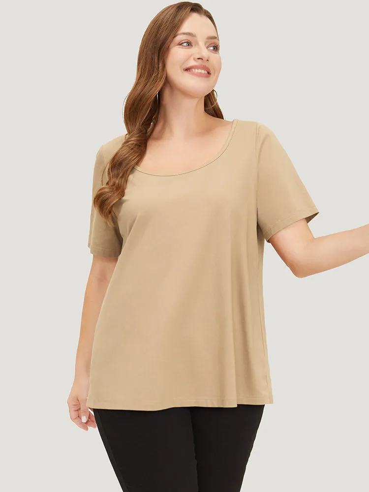 UltraCool Solid Scoop Neck Slightly Stretchy Regular T-shirt sold by Bloomchic product image thumbnail 4