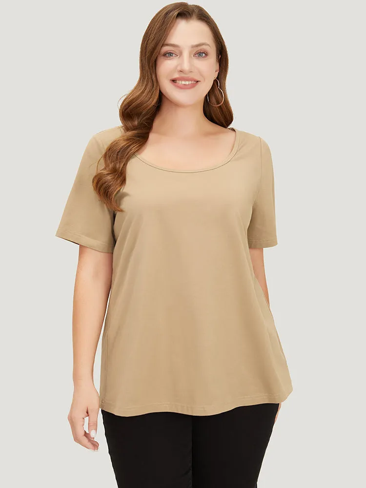 UltraCool Solid Scoop Neck Slightly Stretchy Regular T-shirt sold by Bloomchic