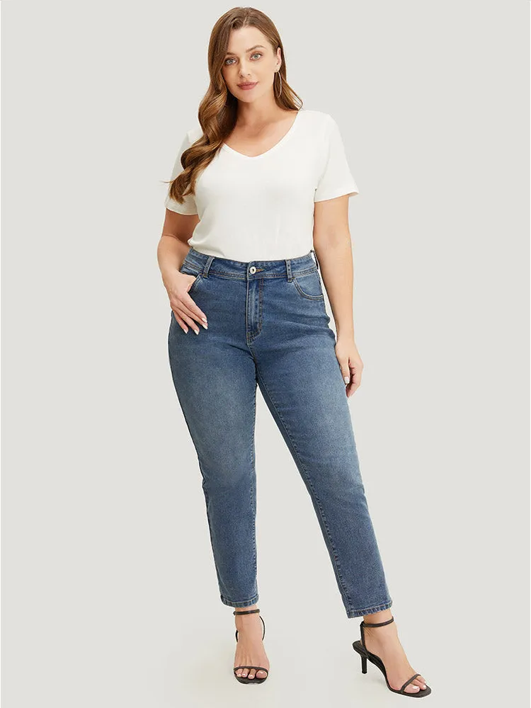 Very Stretchy High Rise Medium Wash Full Jeans sold by Bloomchic product image thumbnail 2
