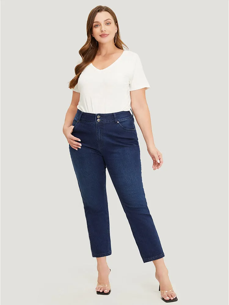 Very Stretchy High Rise Dark Wash Embroidery Back Jeans sold by Bloomchic product image thumbnail 3