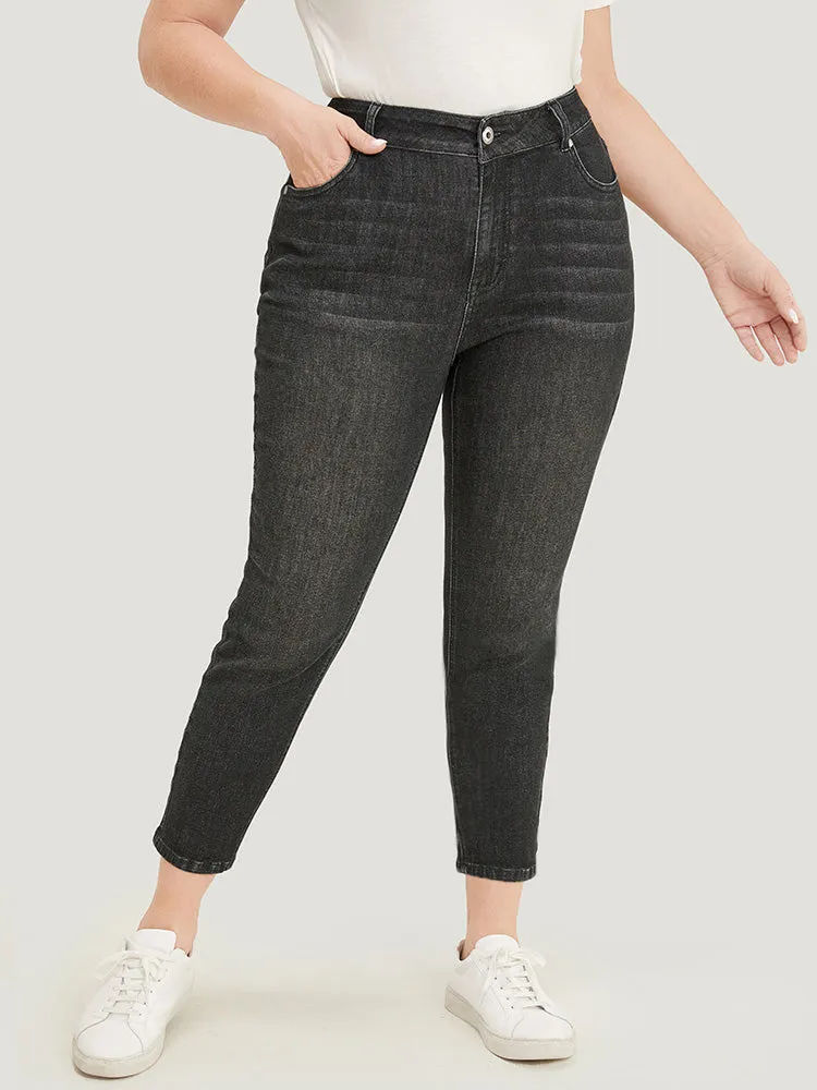 Very Stretchy High Rise Black Wash Vintage Jeans sold by Bloomchic