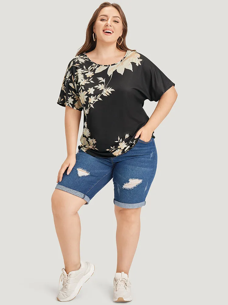 Floral Printed Short Sleeve Round Neck T-shirt sold by Bloomchic product image thumbnail 5