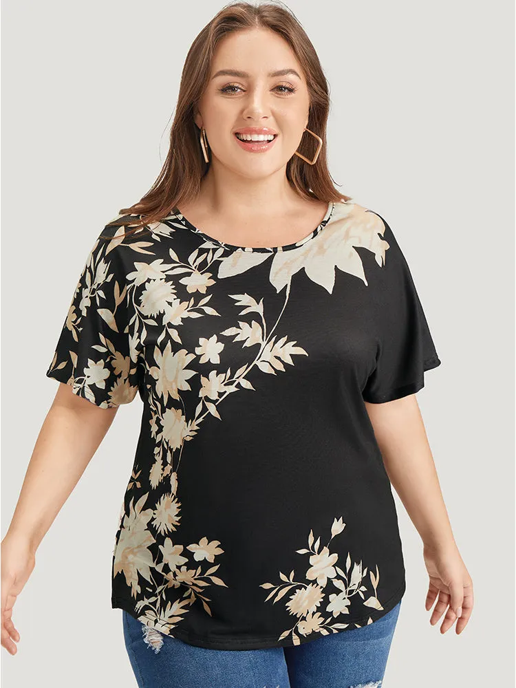 Floral Printed Short Sleeve Round Neck T-shirt sold by Bloomchic product image thumbnail 2