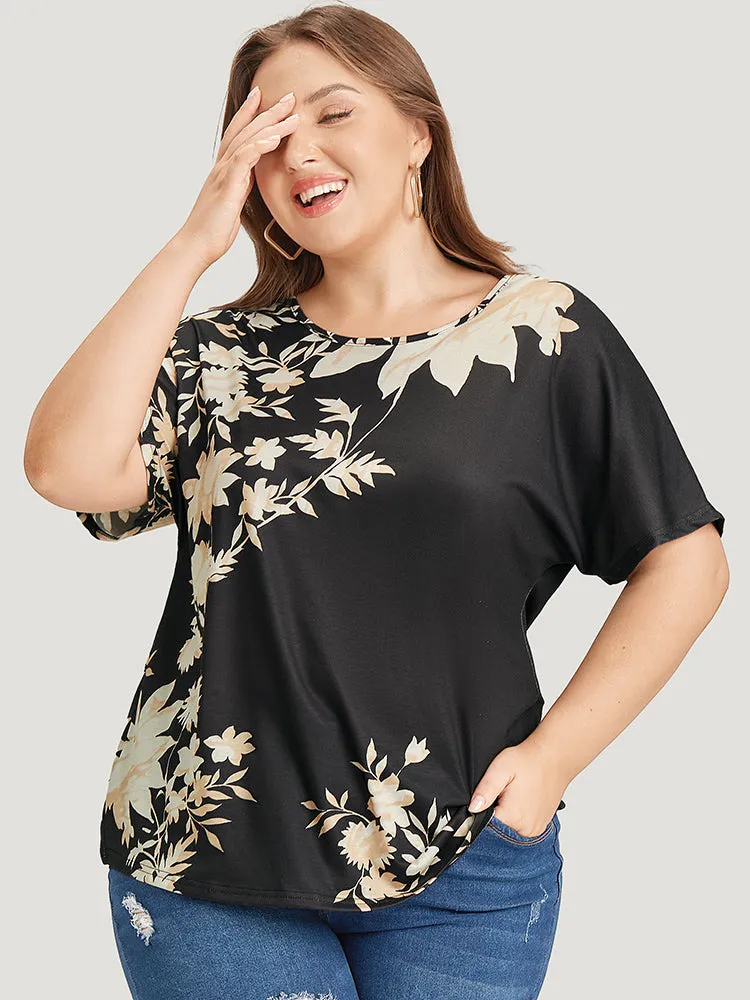 Floral Printed Short Sleeve Round Neck T-shirt sold by Bloomchic product image thumbnail 3