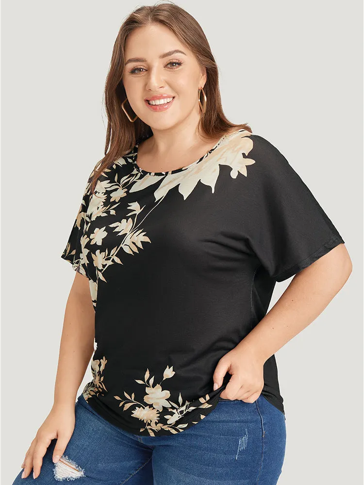Floral Printed Short Sleeve Round Neck T-shirt sold by Bloomchic product image thumbnail 4