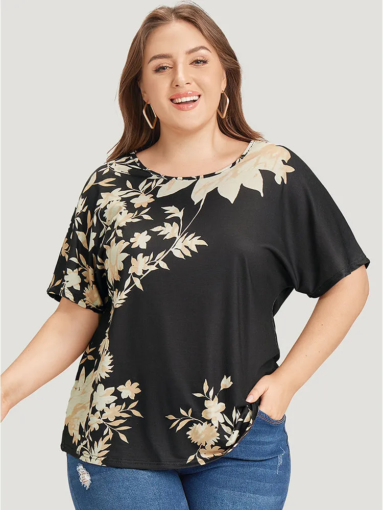 Floral Printed Short Sleeve Round Neck T-shirt sold by Bloomchic