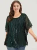 Glitter Striped Mesh Batwing Sleeve Blouse sold by Bloomchic