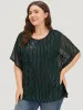 Glitter Striped Mesh Batwing Sleeve Blouse sold by Bloomchic