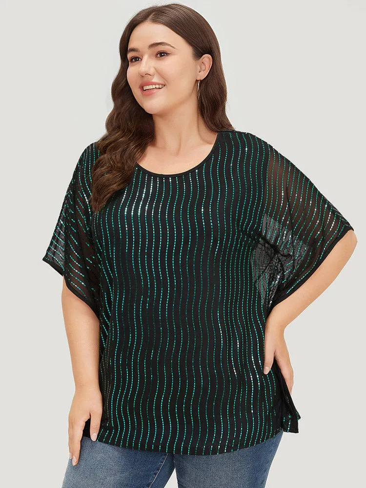 Glitter Striped Mesh Batwing Sleeve Blouse sold by Bloomchic product image thumbnail 4