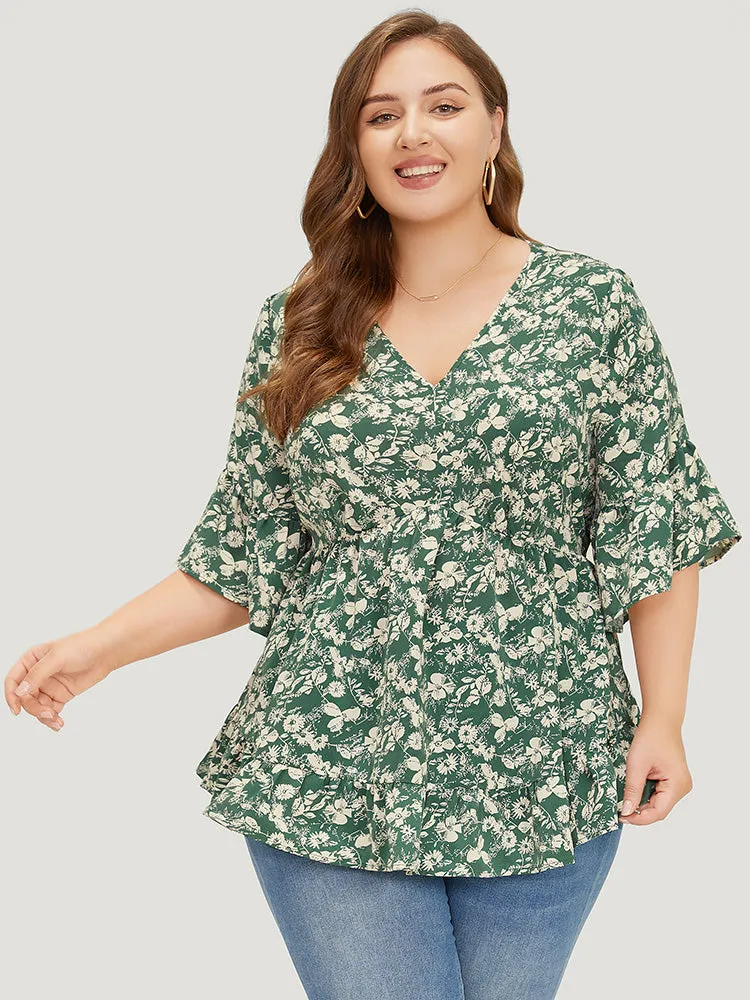Ditsy Floral Bell Sleeve Flutter Hem Blouse sold by Bloomchic product image thumbnail 5
