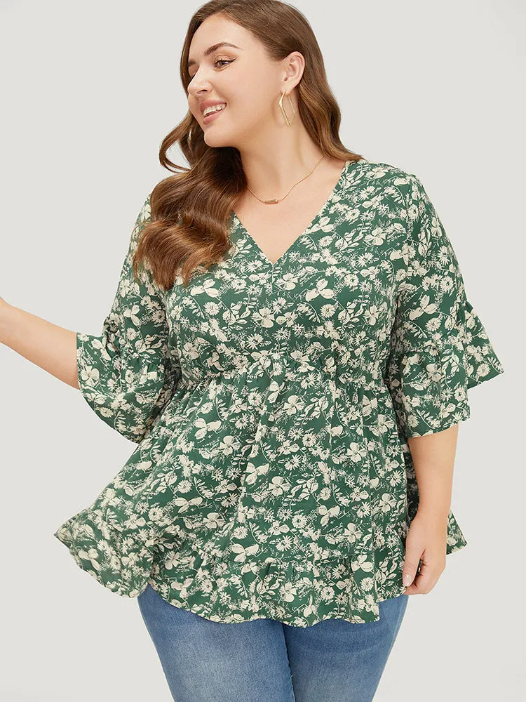 Ditsy Floral Bell Sleeve Flutter Hem Blouse sold by Bloomchic product image thumbnail 3
