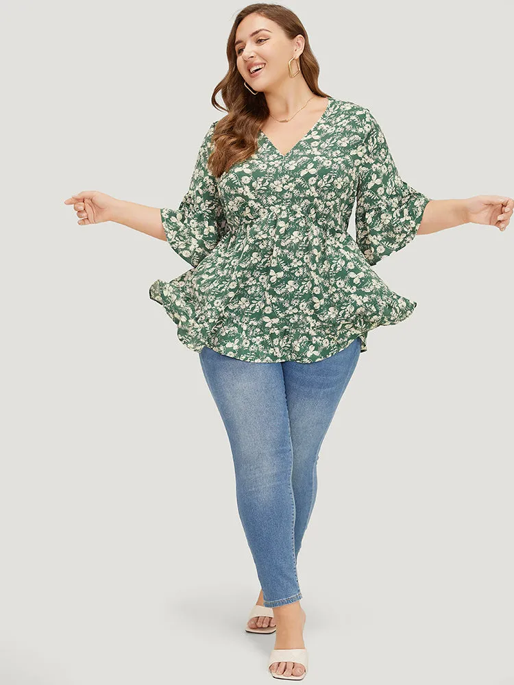 Ditsy Floral Bell Sleeve Flutter Hem Blouse sold by Bloomchic product image thumbnail 4