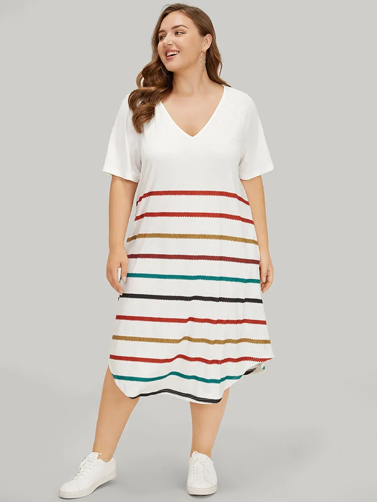 Rainbow Striped Pocket Curved Hem Dress sold by Bloomchic product image thumbnail 2