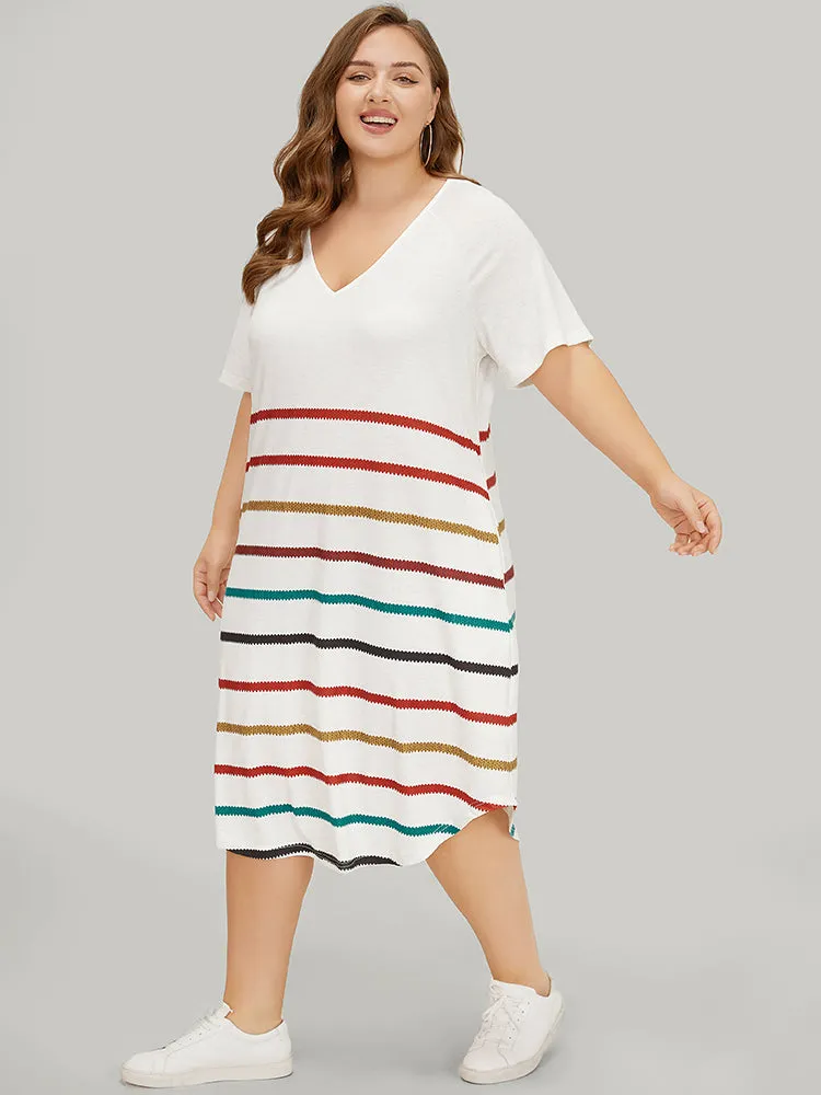 Rainbow Striped Pocket Curved Hem Dress sold by Bloomchic product image thumbnail 3