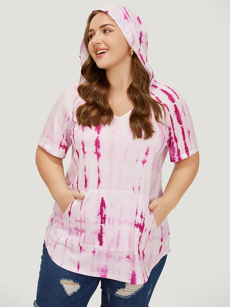 Tie Dye Curved Hem Pocket Hooded T-shirt sold by Bloomchic product image thumbnail 3