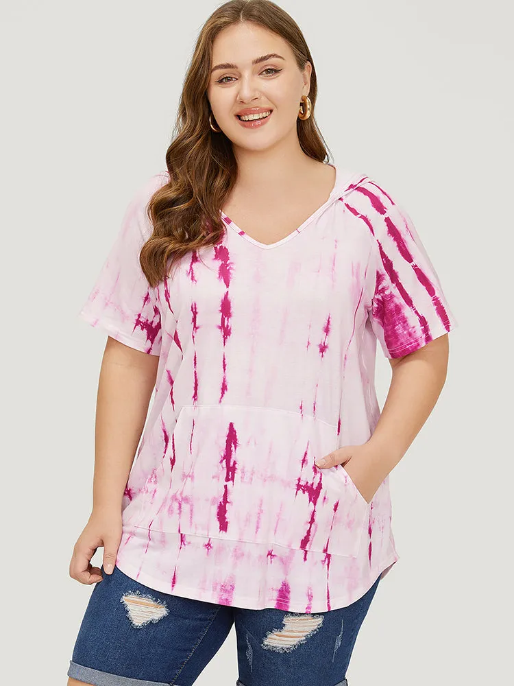 Tie Dye Curved Hem Pocket Hooded T-shirt sold by Bloomchic product image thumbnail 4