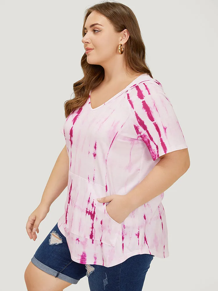 Tie Dye Curved Hem Pocket Hooded T-shirt sold by Bloomchic product image thumbnail 5