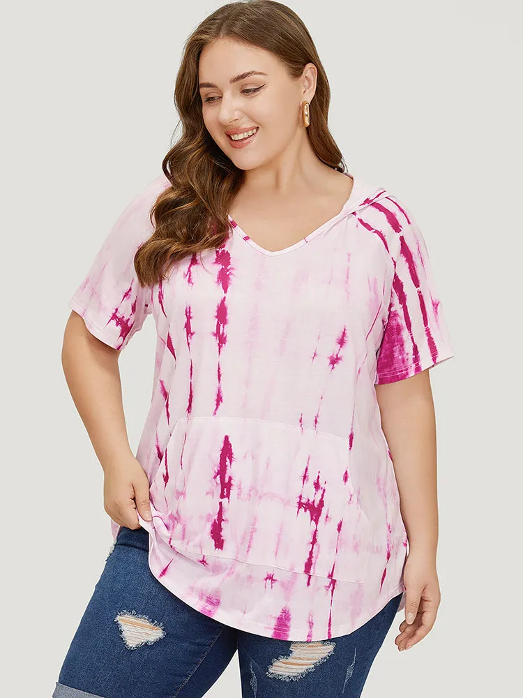 Tie Dye Curved Hem Pocket Hooded T-shirt sold by Bloomchic product image thumbnail 2