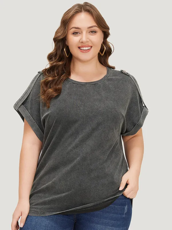 Plain Roll Tab Sleeve Vintage T-shirt sold by Bloomchic