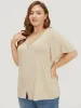 Plain Ruffle Sleeve Button Detail Lace Trim T-shirt sold by Bloomchic