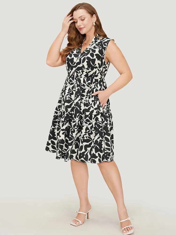 Floral Ptrint Pocket Ruffle Tiered Stand Collar Tank Dress sold by Bloomchic product image thumbnail 4