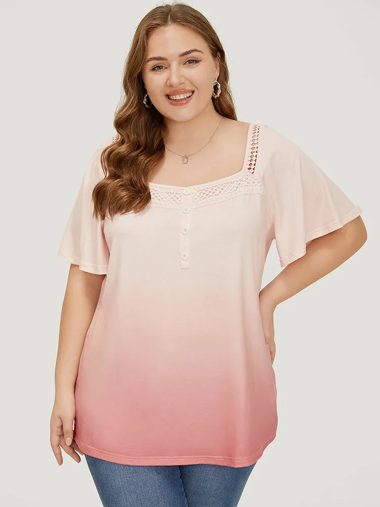 Ombre Print Ruffle Sleeve Contrast Lace T-shirt sold by Bloomchic product image thumbnail 2