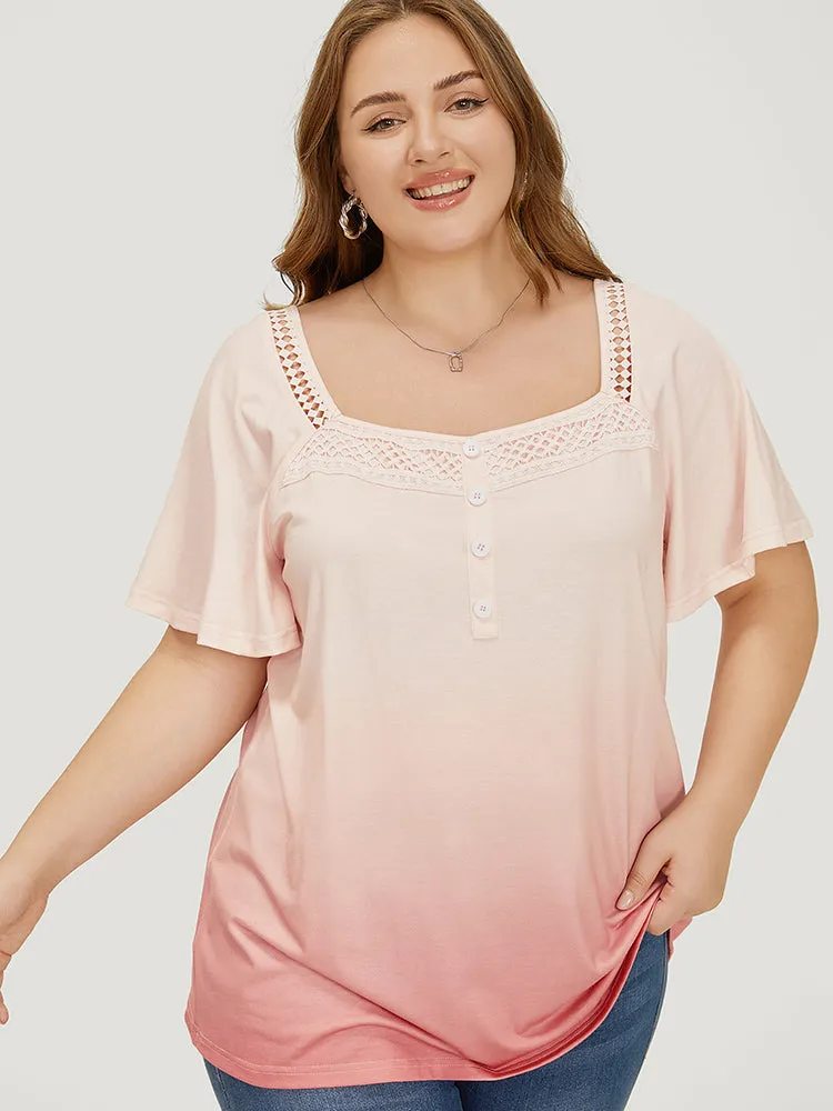 Ombre Print Ruffle Sleeve Contrast Lace T-shirt sold by Bloomchic product image thumbnail 5