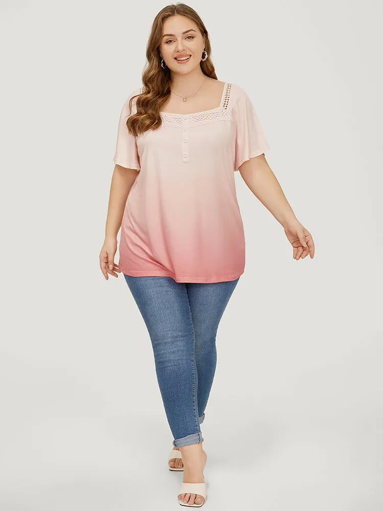 Ombre Print Ruffle Sleeve Contrast Lace T-shirt sold by Bloomchic product image thumbnail 4