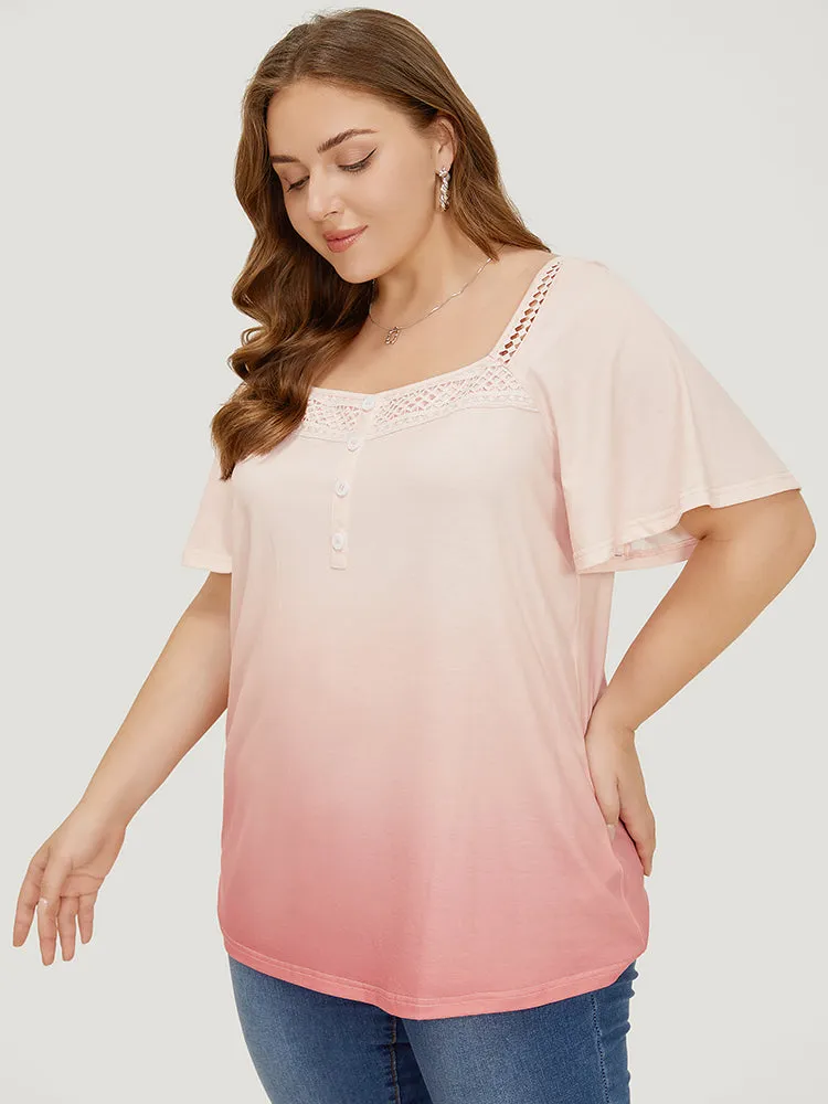 Ombre Print Ruffle Sleeve Contrast Lace T-shirt sold by Bloomchic product image thumbnail 3