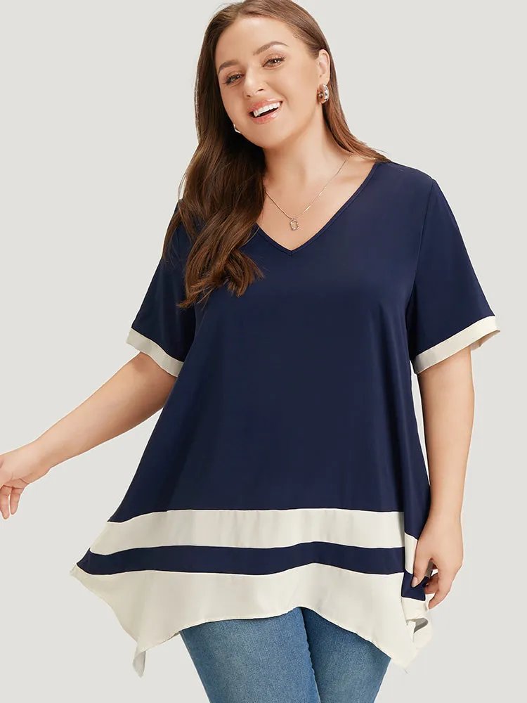 Anti-Wrinkle Two Tone Hanky Hem Blouse sold by Bloomchic