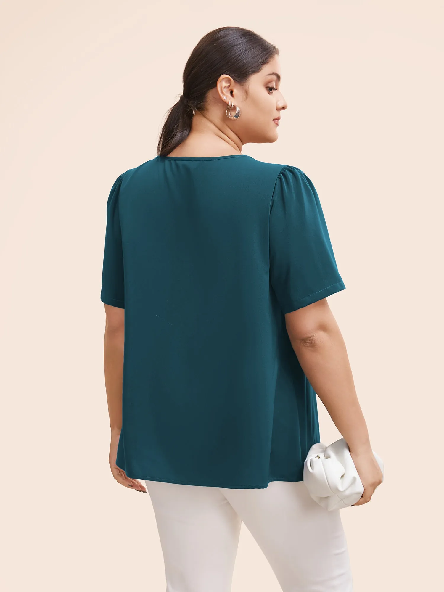 Anti-Wrinkle Plain Metal Detail Keyhole Neck Blouse sold by Bloomchic product image thumbnail 4