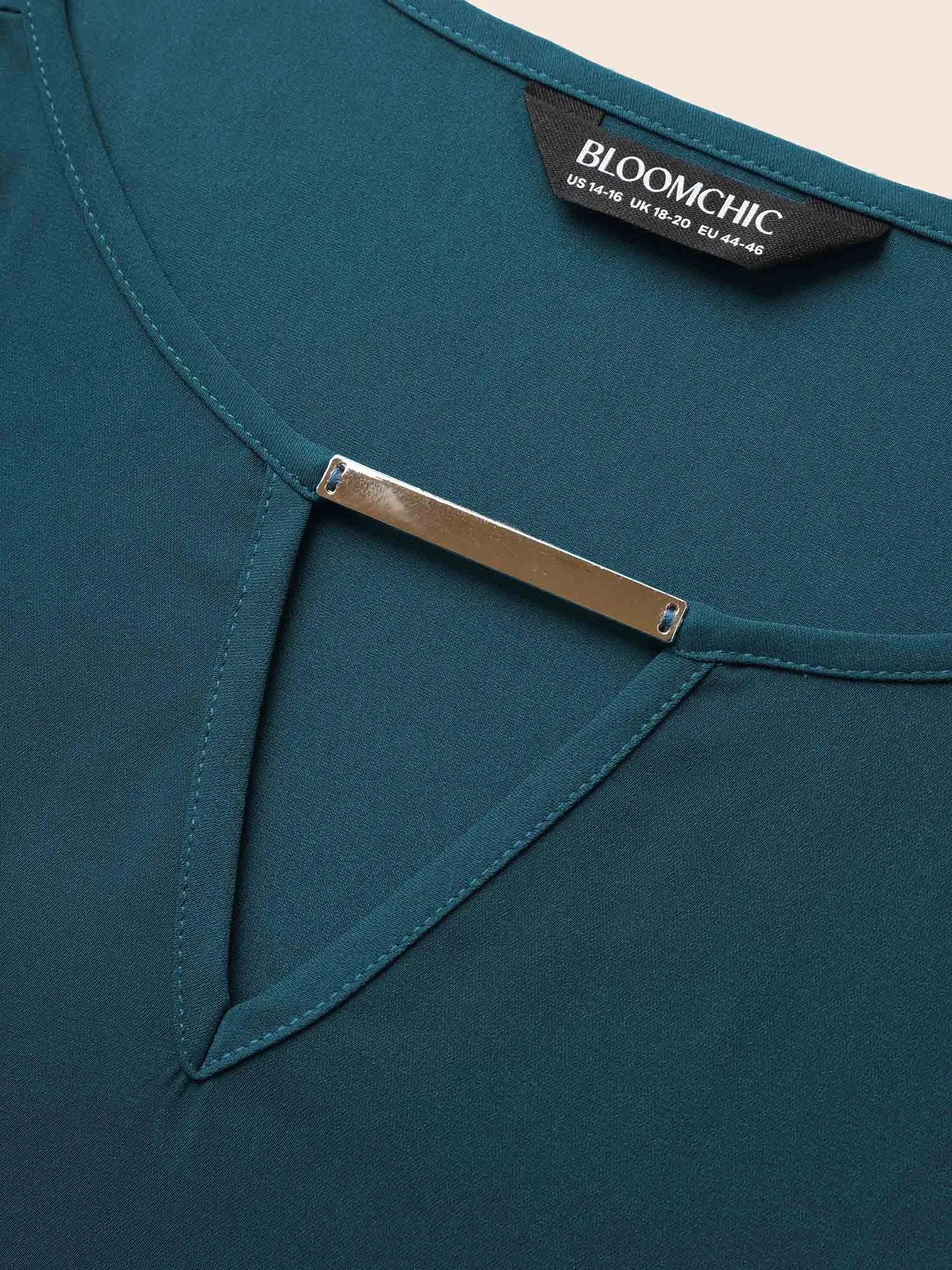 Anti-Wrinkle Plain Metal Detail Keyhole Neck Blouse sold by Bloomchic product image thumbnail 5