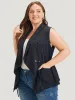 Anti-Wrinkle Plain Pocket Drawstring Lapel Collar Vest sold by Bloomchic