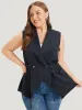 Anti-Wrinkle Plain Pocket Drawstring Lapel Collar Vest sold by Bloomchic