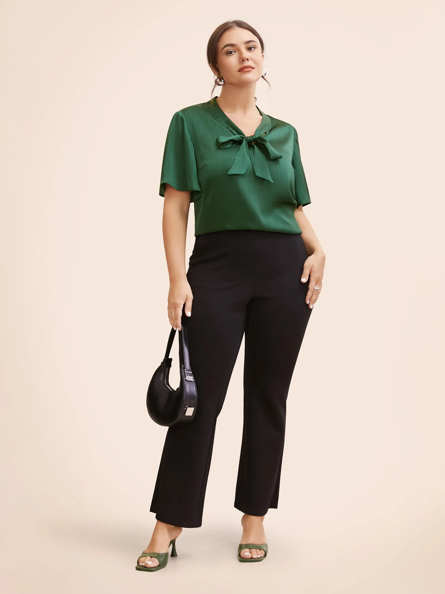 Plain Knot Neck Ruffle Sleeve Blouse sold by Bloomchic product image thumbnail 2