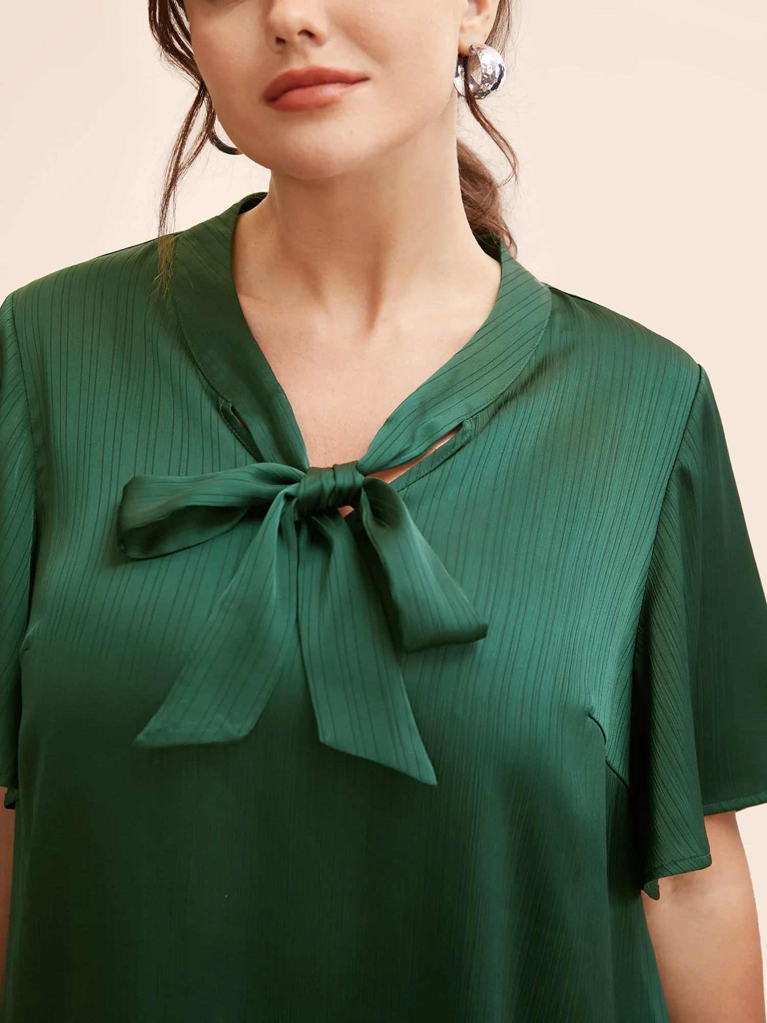 Plain Knot Neck Ruffle Sleeve Blouse sold by Bloomchic product image thumbnail 4