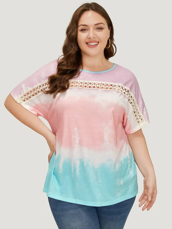 Tie Dye Dolman Sleeve Lace T-shirt sold by Bloomchic