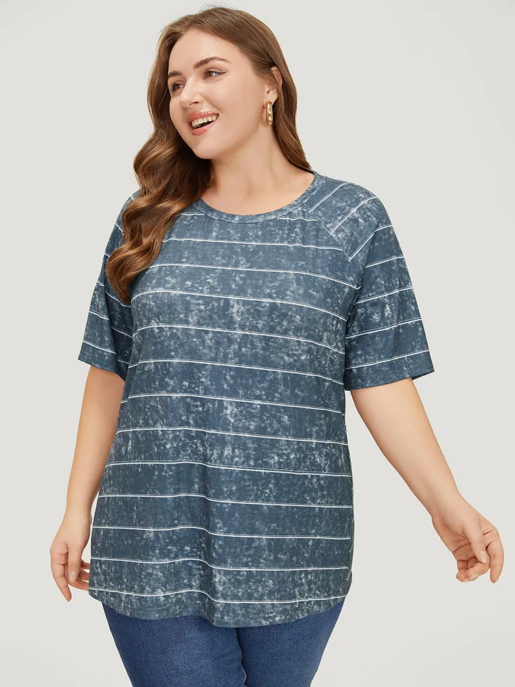 Striped Print Raglan Sleeve Vintage T-shirt sold by Bloomchic