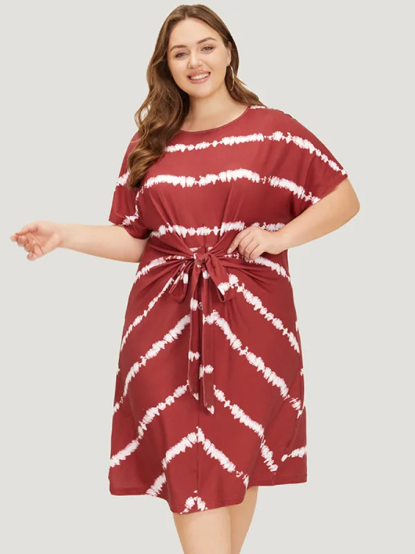 Striped Print Batwing Sleeve Knot Front Tie Dye Dress sold by Bloomchic
