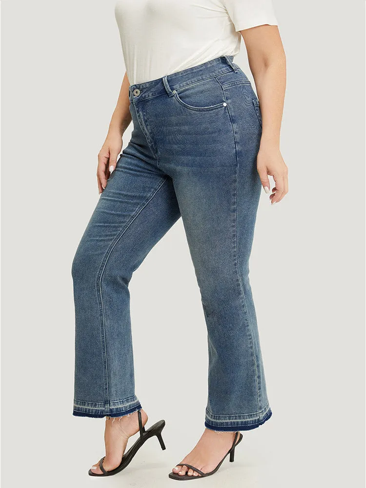 Flare Leg Very Stretchy Medium Wash Contrast Hem Jeans sold by Bloomchic product image thumbnail 4
